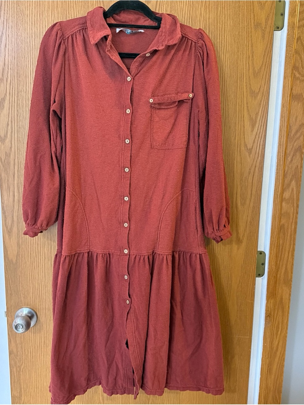 Free People FP Beach Women's Small Dress Old Bay Midi Shirtdress Textured Boho